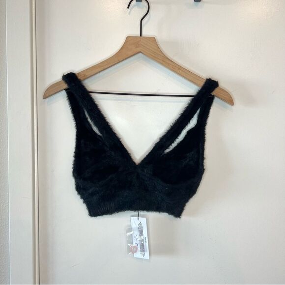NWT For Love & Lemons Devon Fuzzy Bralette Top in Black M - Picture 8 of 8